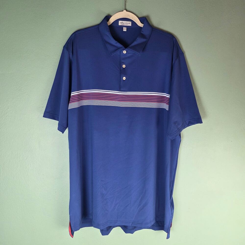 Peter Millar Men Summer Comfort XXL Blue Red White Striped Performance Polo Golf